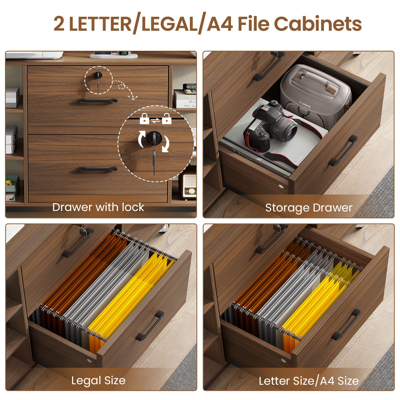 44" File Cabinet with Lock, Filing Cabinet fits Legal/Letter Size