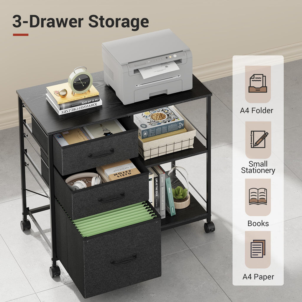 3 Drawer Mobile File Cabinet with Open Storage Shelf