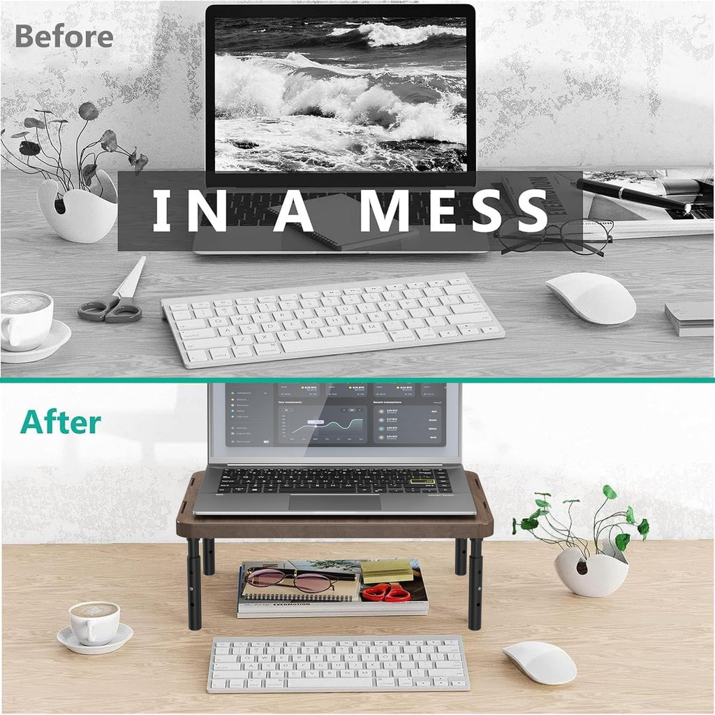 Plastic Computer Monitor Stand for Desk, Adjustable Laptop Riser, Desk Monitor Stand Underneath Storage for Office, Home, School Supplies (PTT001-C), 1 Pack, Brown