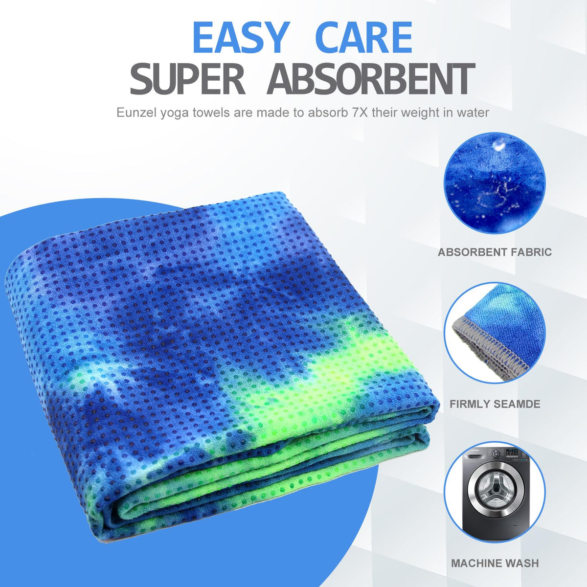 Non Slip Hot Yoga Mat Towel with Grip Dots, 72" x 24"