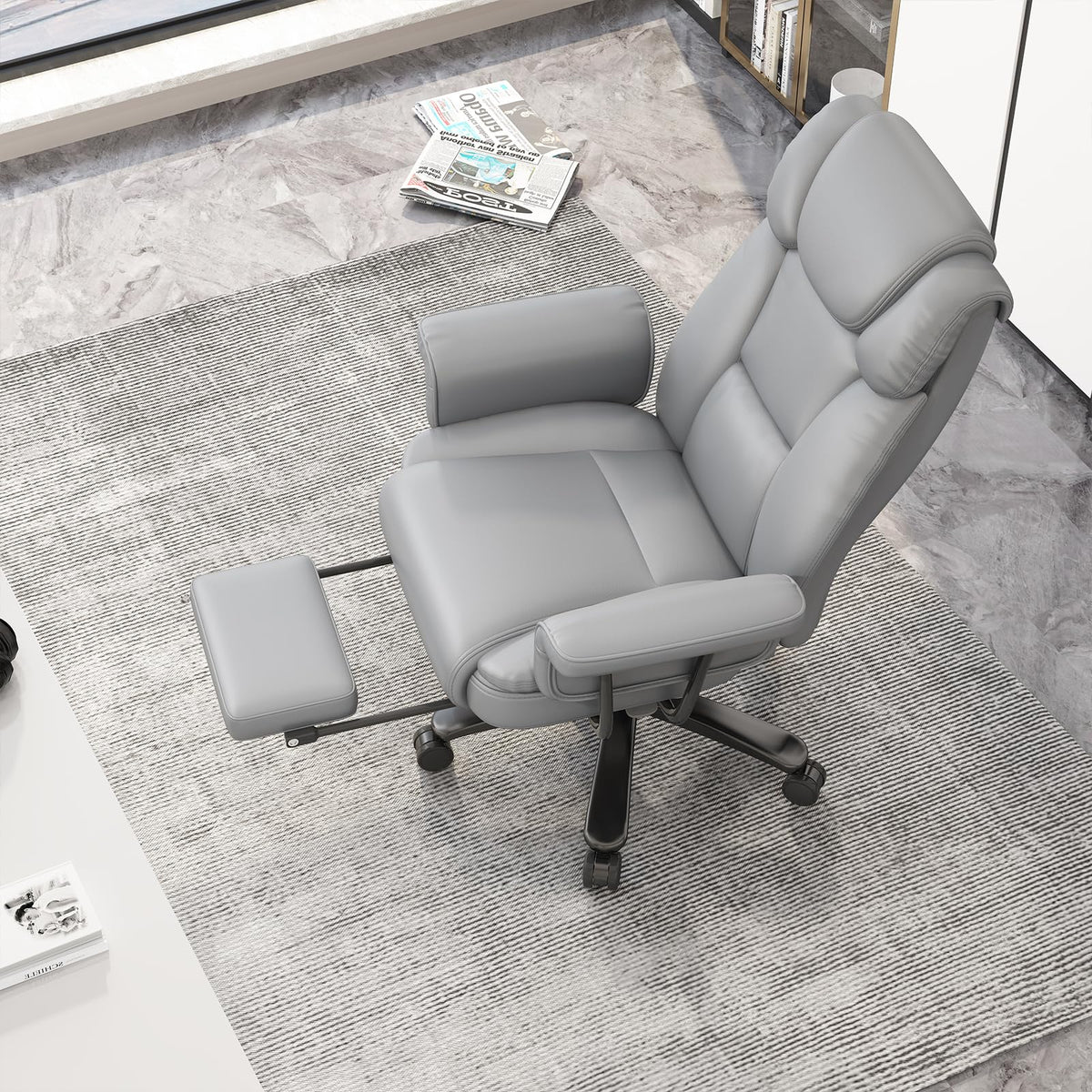 160 Reclining Office Chair with Footrest, Big & Tall Desk Chair, Grey