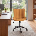 Ergonomic Home Office Chair with Wheels Comfy Armless Desk Chair with Back Adjustable Height Modern Leather Upholstered Swivel Vanity Chair Small Cute Rolling Task Computer Chair Tan