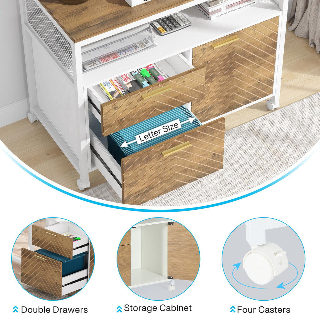 63" Executive Computer Desk and lateral File Cabinet, 2 Piece Home Office Furniture for Hanging File, Cabinet with Doors