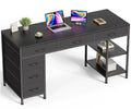 Computer Desk with 6 Drawers, Office Desk with Shelves, Reversible Gaming Desk, Corner Desk with Storage, Work for Home Office, Study, Living Room, 54inch, Black