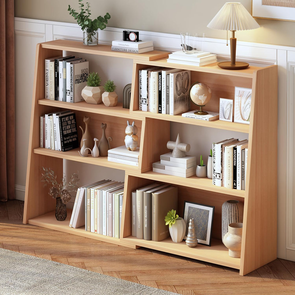 Wooden Extendable Shelf Bookcase, 3-Tier Low Bookshelf, Oak, L
