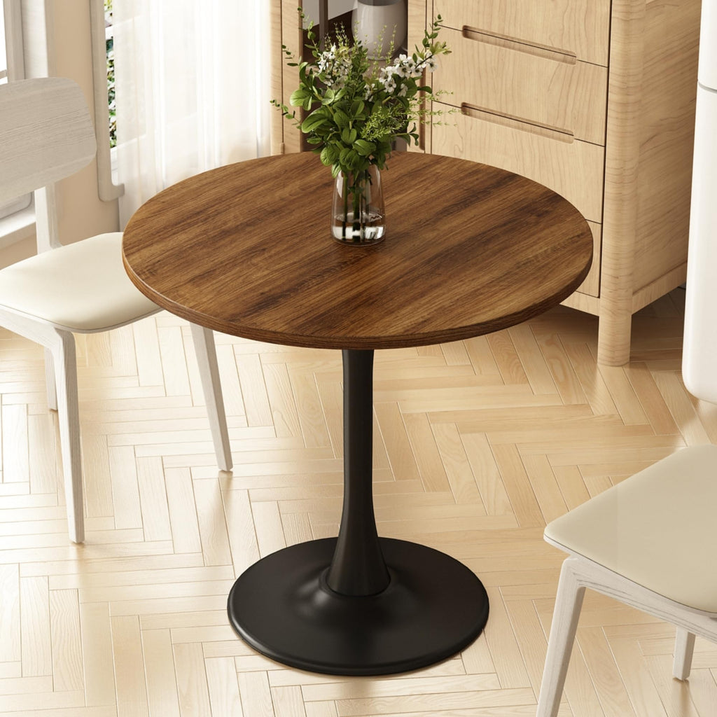 Kasinali Round Dining Table 30" Circle Tulip Table with Wood Thickened Tabletop & Sturdy Metal Pedestal Mid Century Modern Farmhouse Kitchen Tables for 4 Small Places Living Room Cafe,Somber Walnut