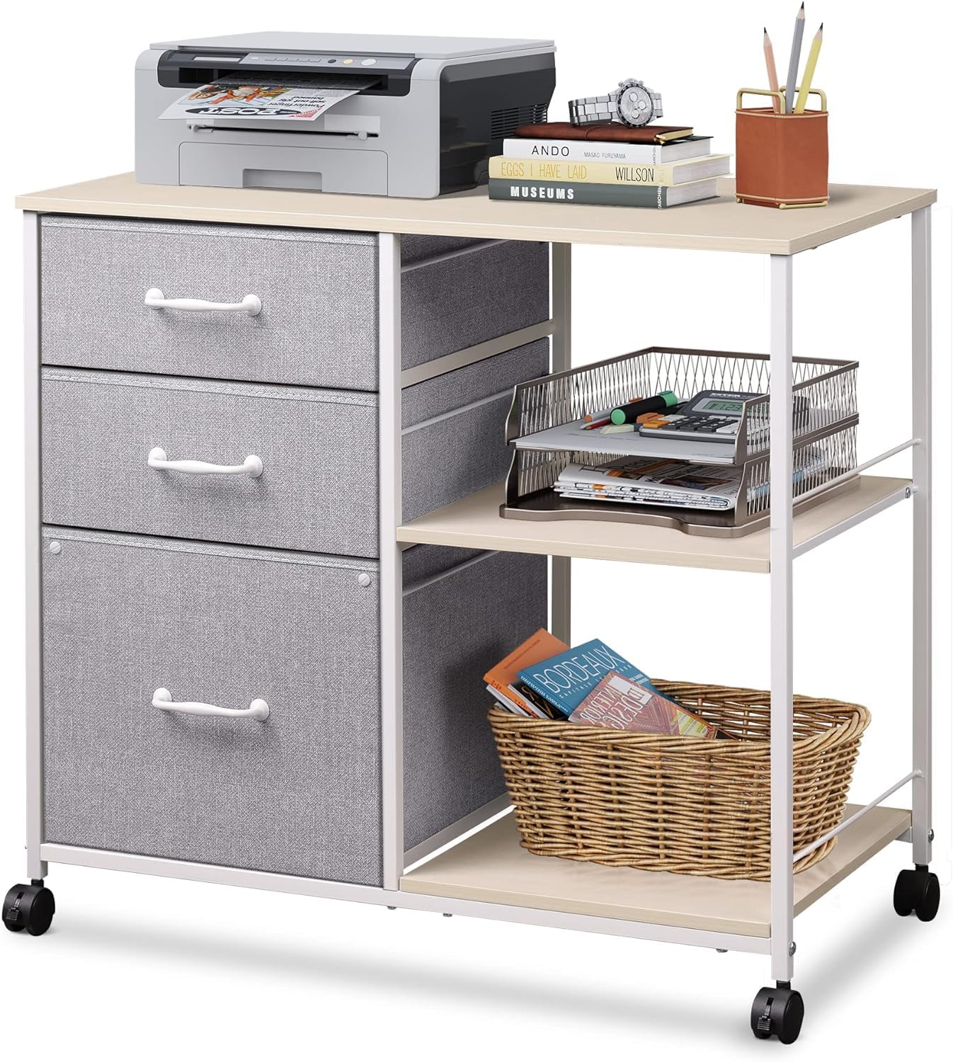 3 Drawer Mobile File Cabinet with Open Storage Shelf