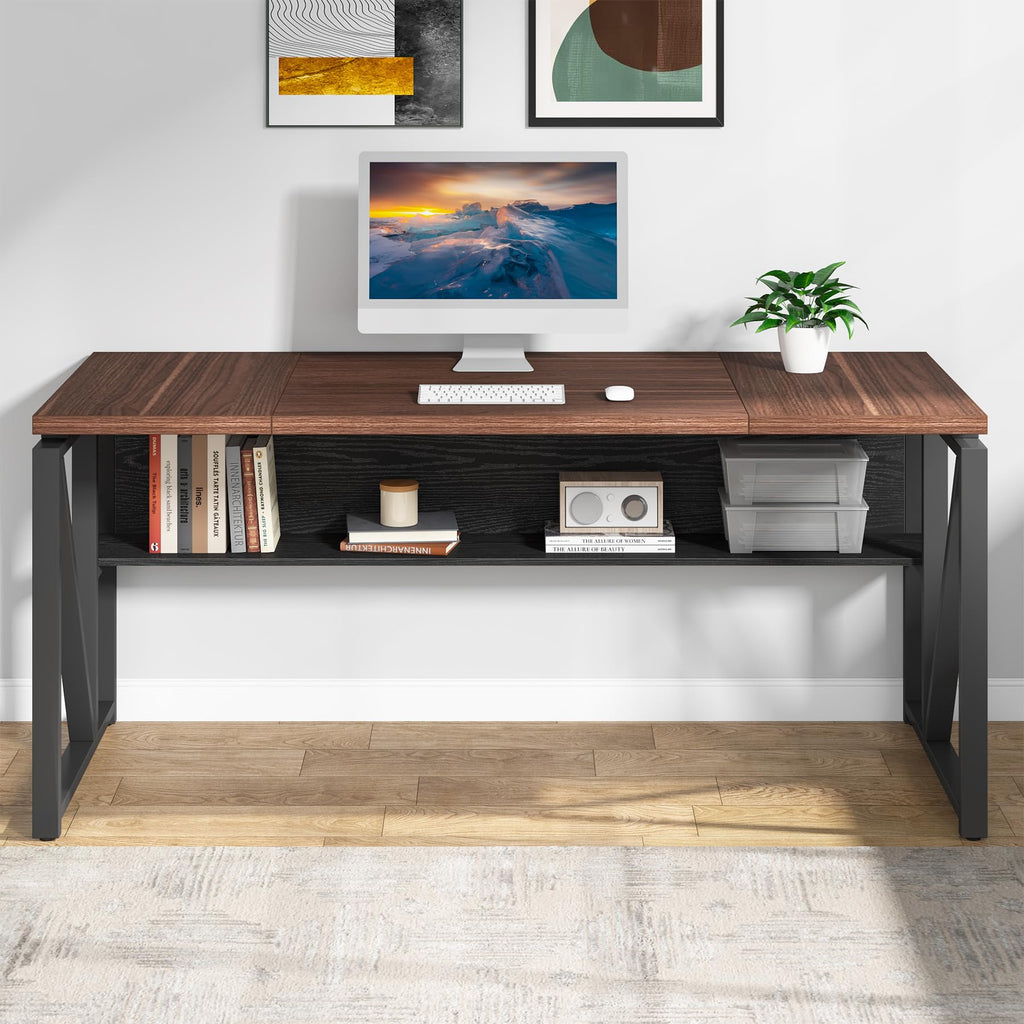Office Desk with Drawers Sets, 63 inches L Shaped Computer Desk with Mobile File Cabinet,Big Executive Desk for Home Office Furniture Sets (Dark Brown, 63-inch)