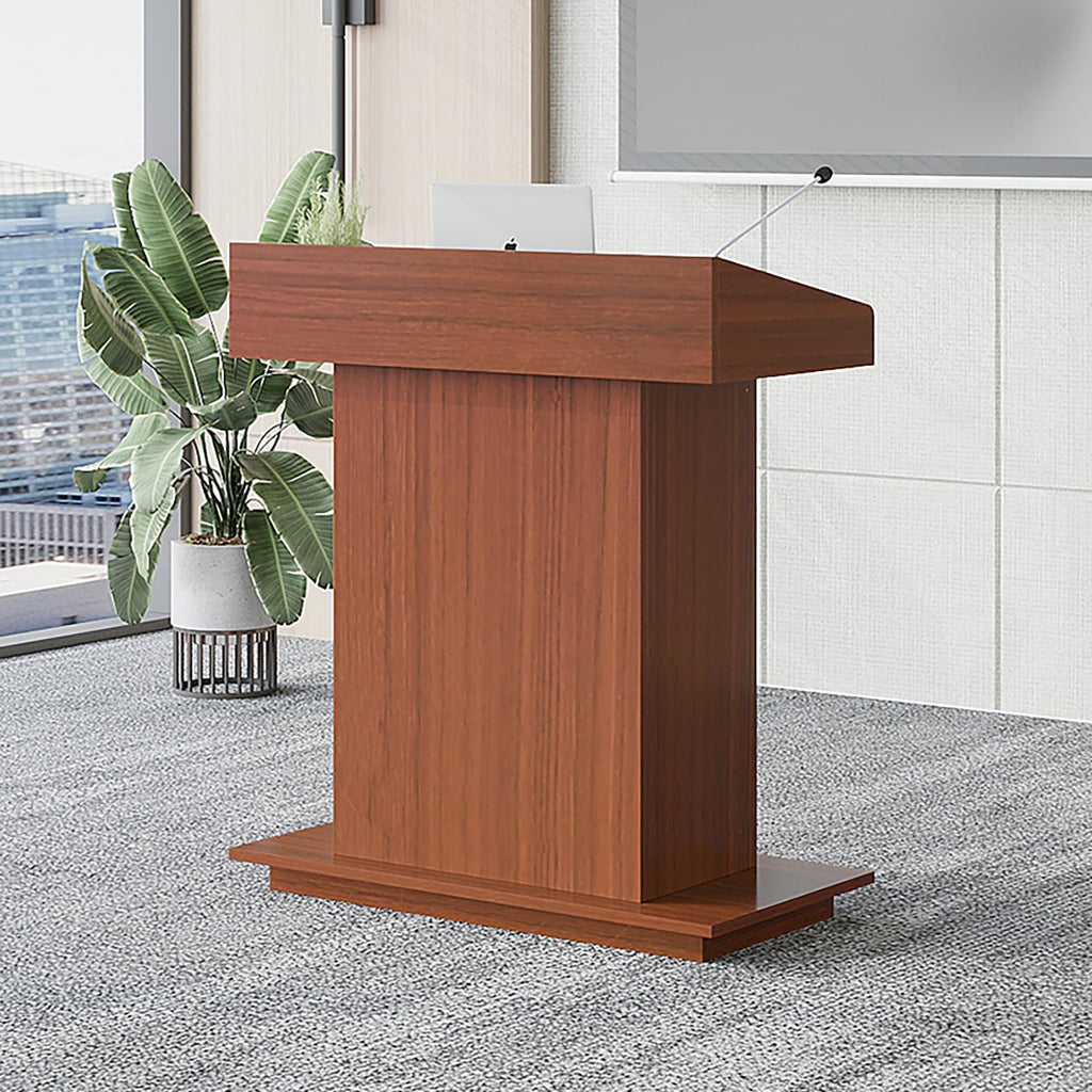 Podium Wooden Podium Floor Standing Podiums Teacher Podium Lectern Lecterns & Podiums Church Podium and Pulpits with Wire Holes and Storage (Dark Walnut, L39.4″×W19.68″×H44″)