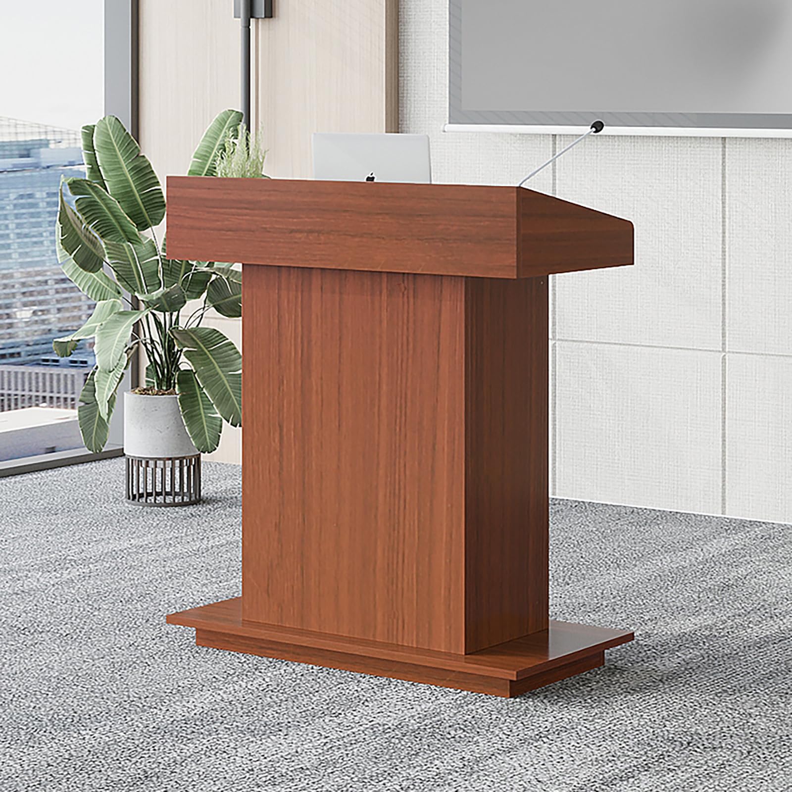 Podium Wooden Podium Floor Standing Podiums Teacher Podium Lectern Lecterns & Podiums Church Podium and Pulpits with Wire Holes and Storage (Dark Walnut, L39.4″×W19.68″×H44″)