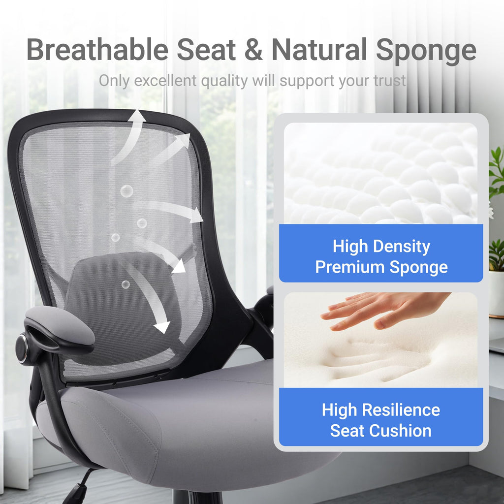 400lbs Heavy Duty Office Chair, 5" Thickened Seat Ergonomic Desk Chair with Adjustable Armrests, Home Office Computer Chairs for Long Hours Mesh Executive Chair(Dark Grey)
