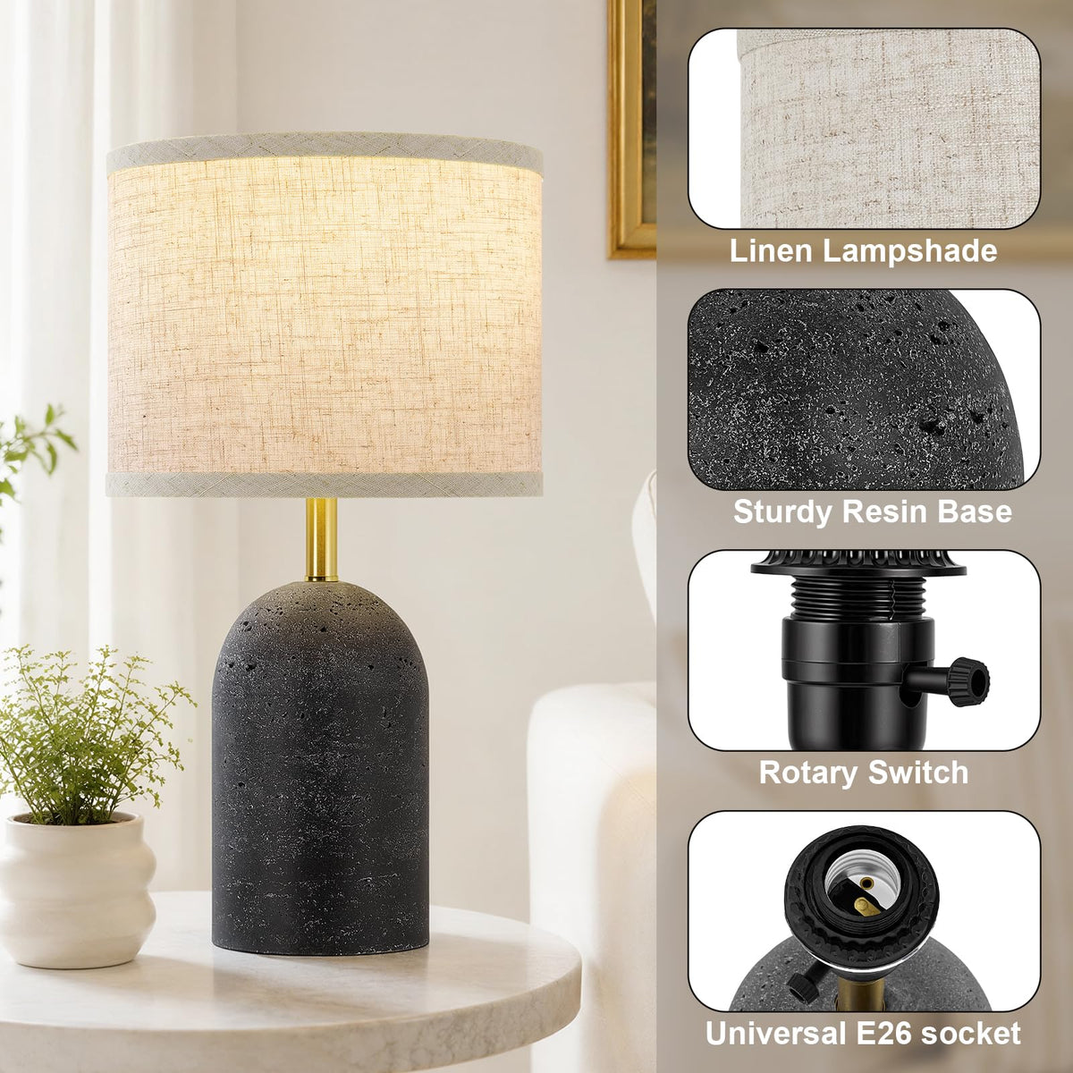 Table Lamps Set of 2, Resin Bedside Lamps for Living Room Bedroom