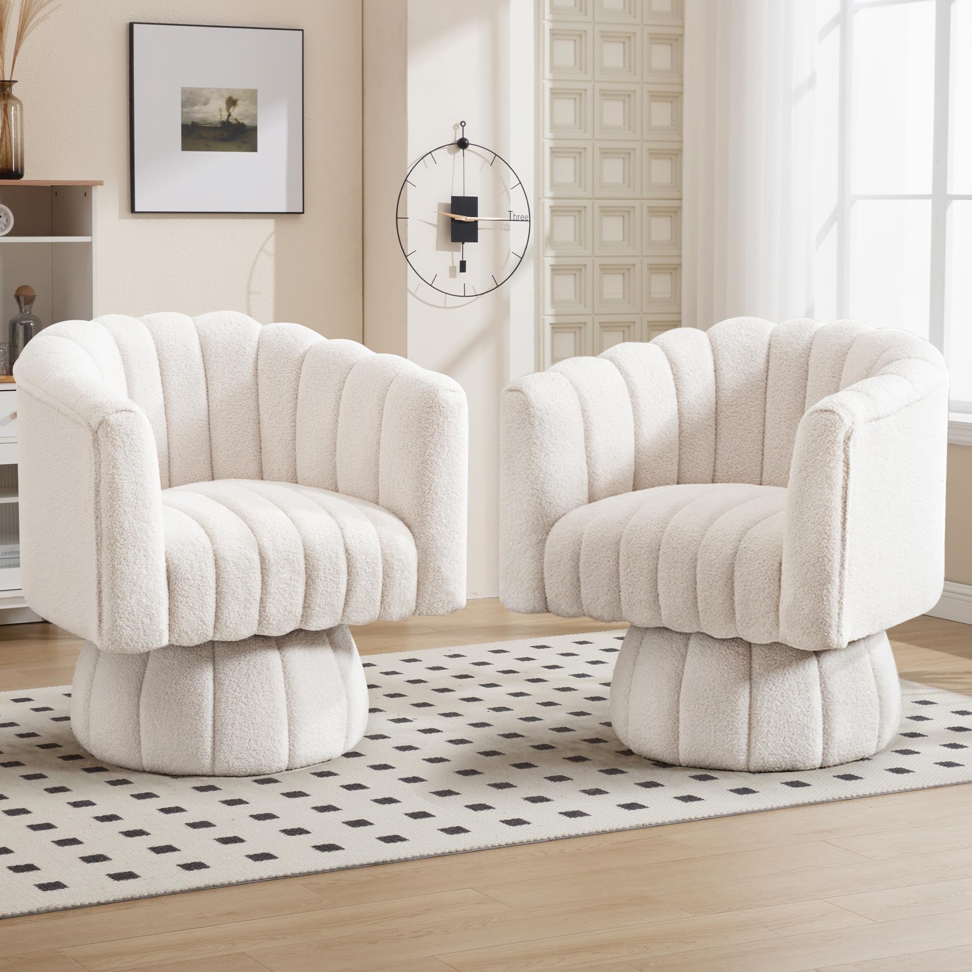 Swivel Accent Barrel Chair Set of 2- Cute Comfy Small Round 360° Arm Chair Teddy Sofa Club Reading Chair for Office  Living Room Bedroom White