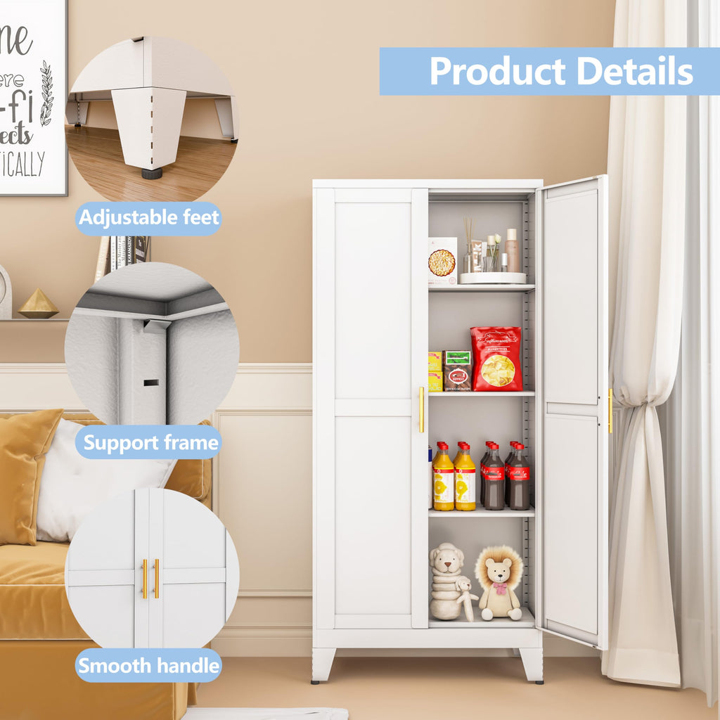 White Pantry Cabinets, 48" Metal Storage Cabinet for Office