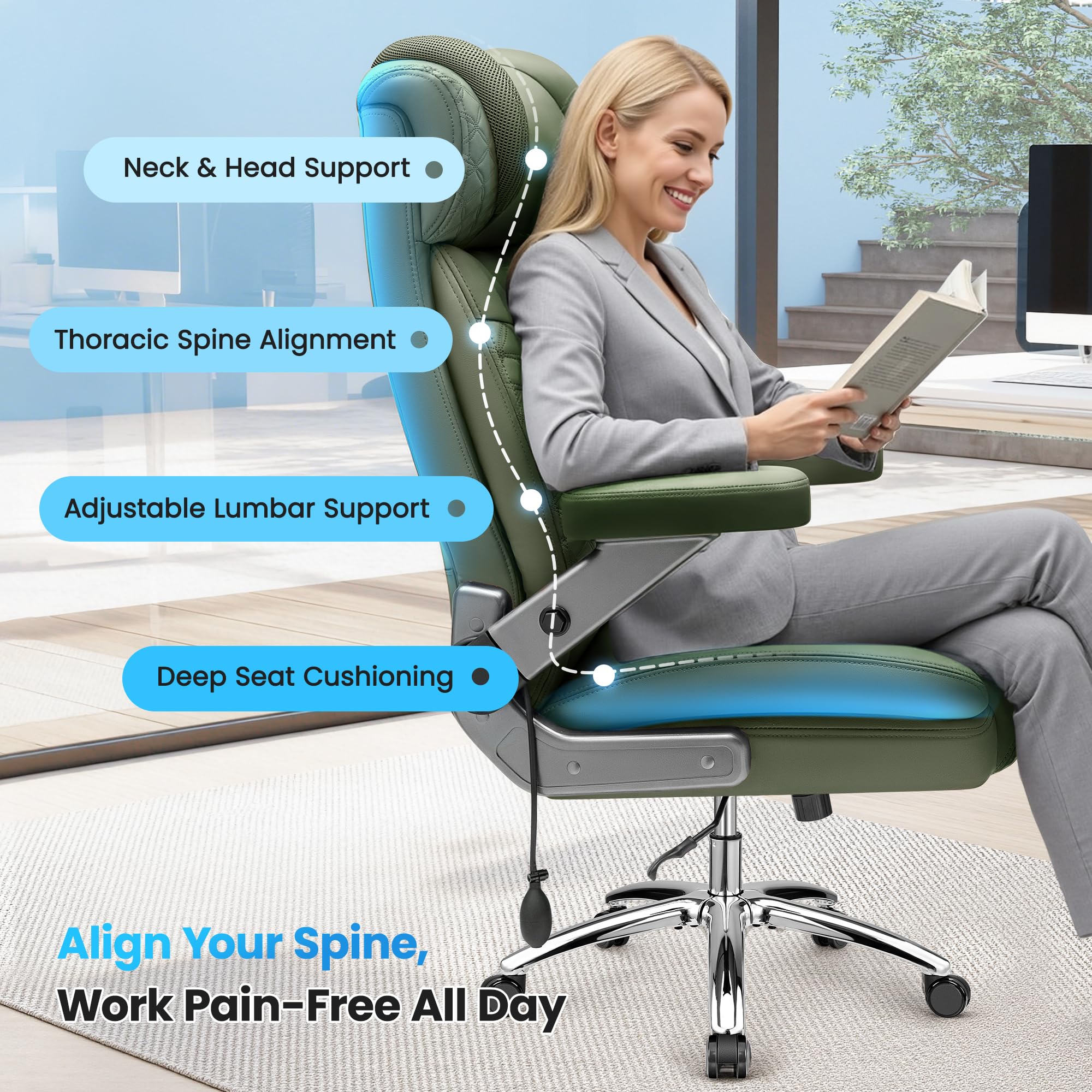 Big and Tall Office Chair, Desk Computer Chair for Heavy People, Oversized Executive Gaming Chair, Extra Wide 500LBS Ergonomic Comfy Office Chair with Adjustable Lumbar Support & 5D Flip Arms