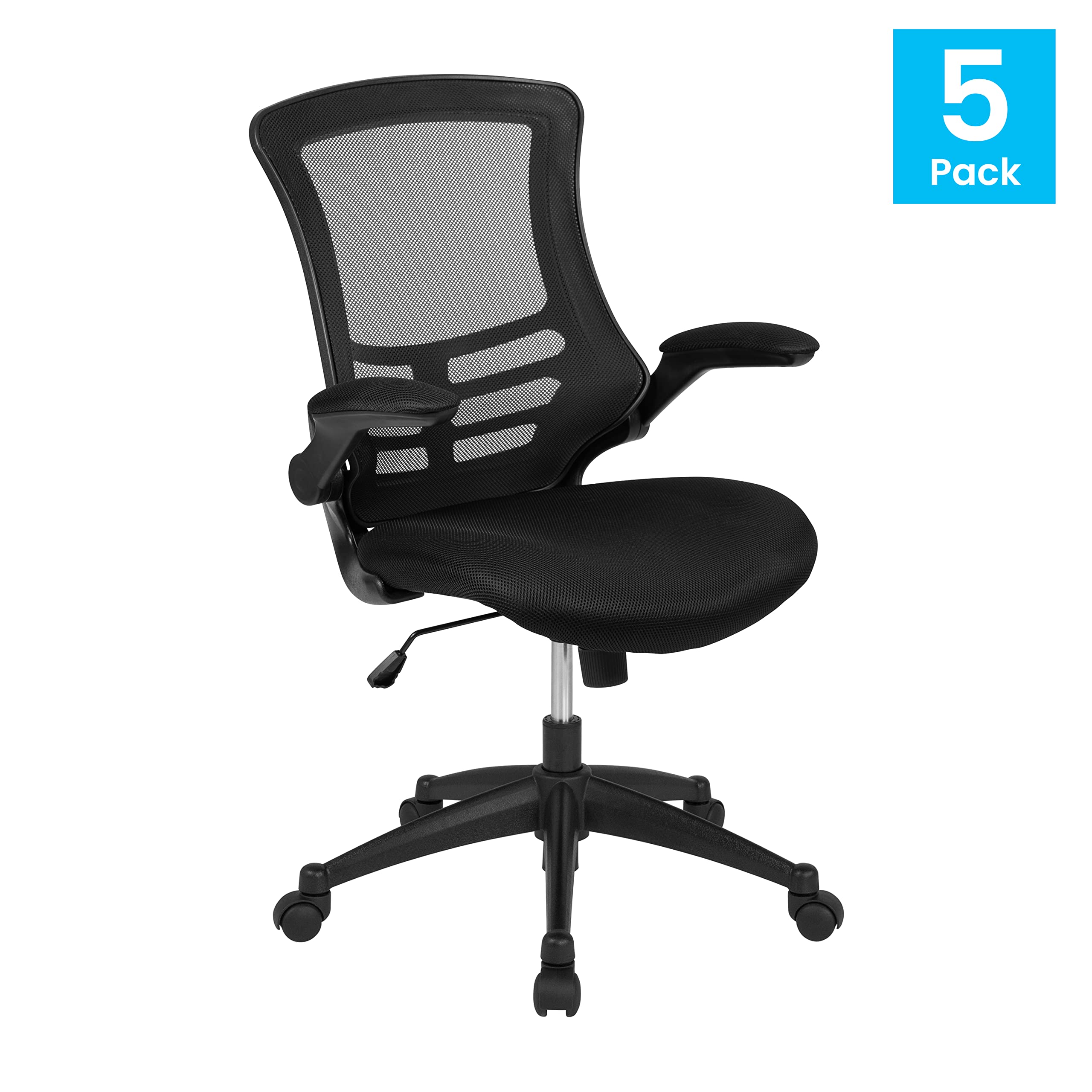 Set of 5, Mid-Back Black Mesh Swivel Ergonomic Task Office Chair with Flip-Up Arms