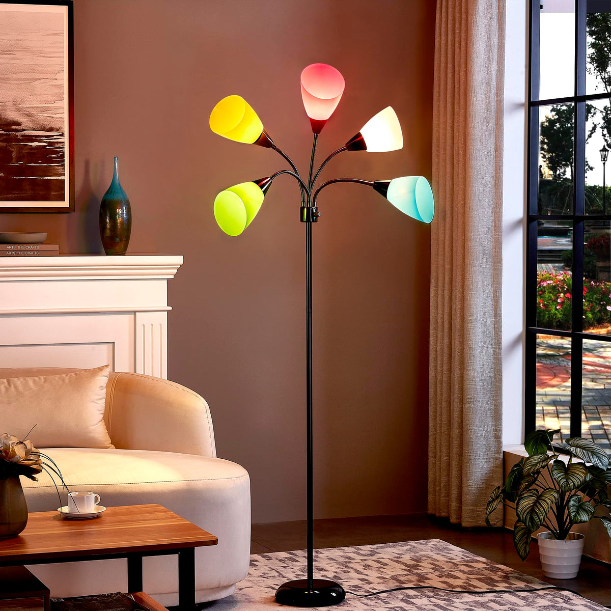 Medusa Modern Decor Floor Lamp, Multi Head Adjustable Gooseneck Bright Light Lamps for Reading, Colorful Tall Standing Tree Floor Lamps for Living Room Bedroom Office Kids Classroom, Black