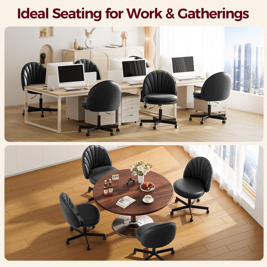 Small Ergonomic Tall Office Chair, Computer Desk Chair with Wheels Versatile Height Use: Office to Bar Stools (or Standing Desk), Vanity Chair with Back PU Leather Shell Design for Gift
