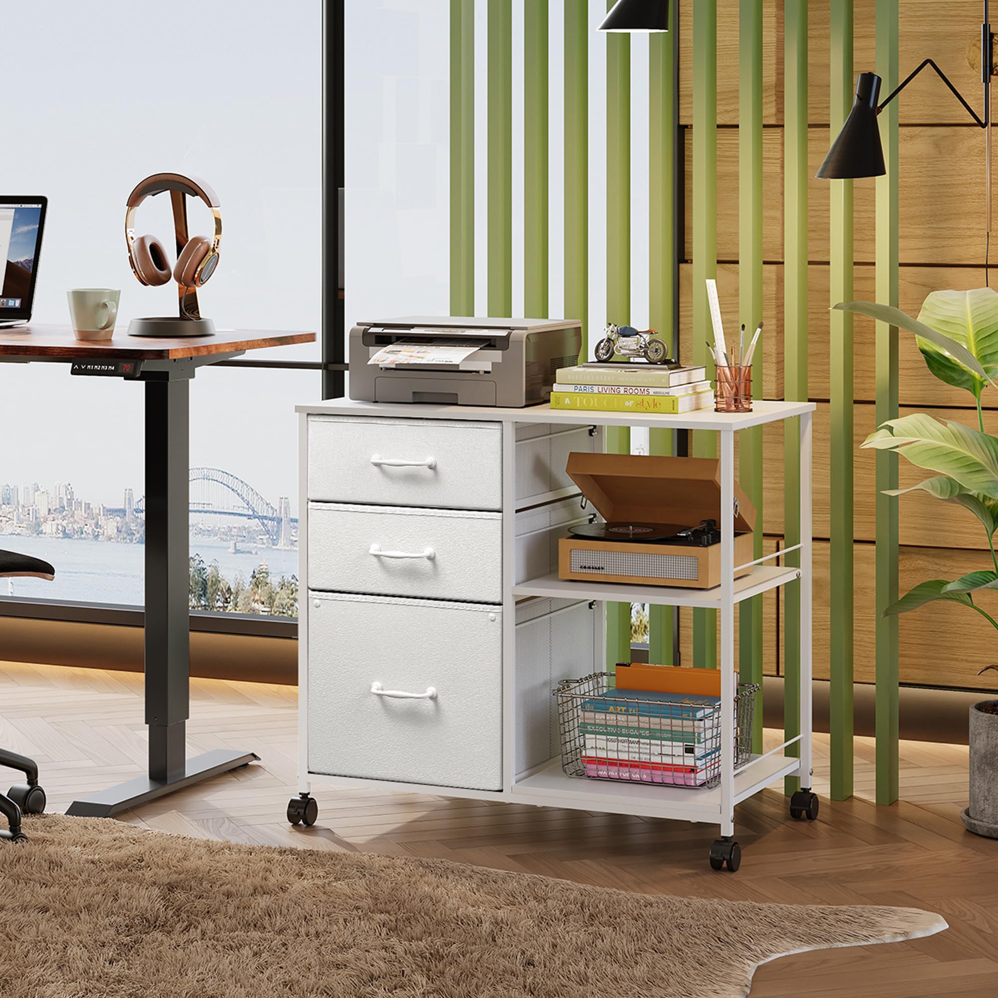 3 Drawer Mobile File Cabinet with Open Storage Shelf