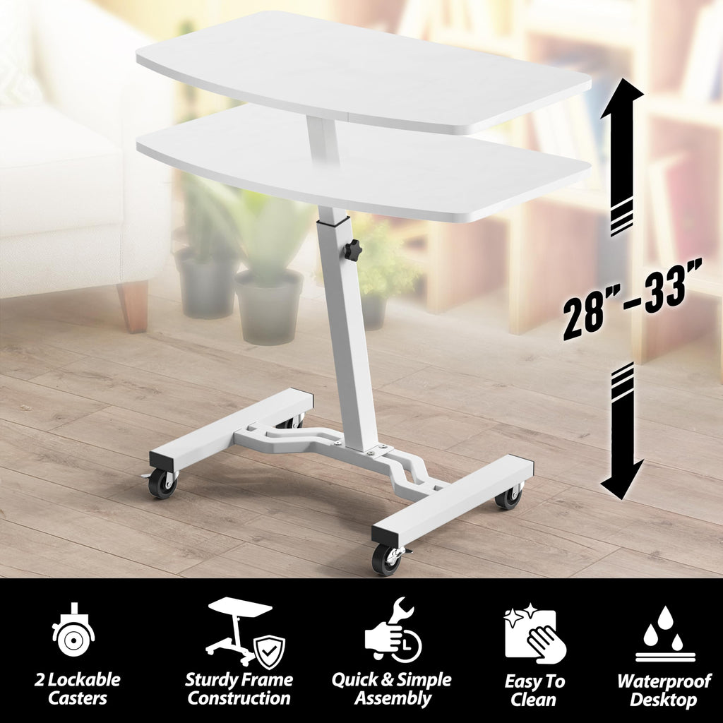 Mobile Height Adjustable Laptop Rolling Cart with Height Adjustment from 28" to 33", White