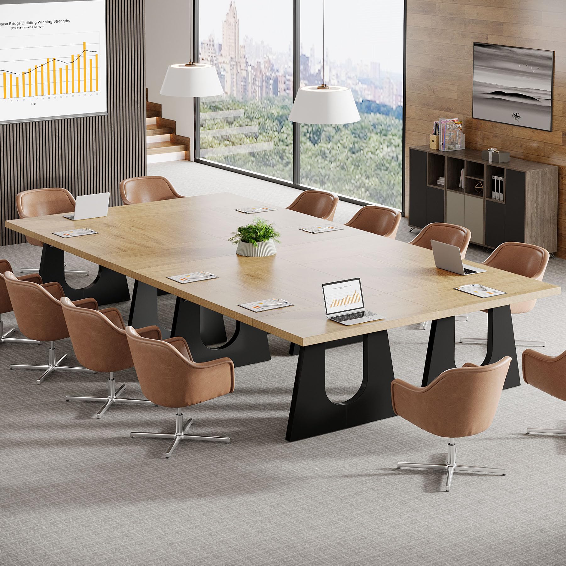 70.86" Rectangular Conference Table for 6-8 (Oak and Black)