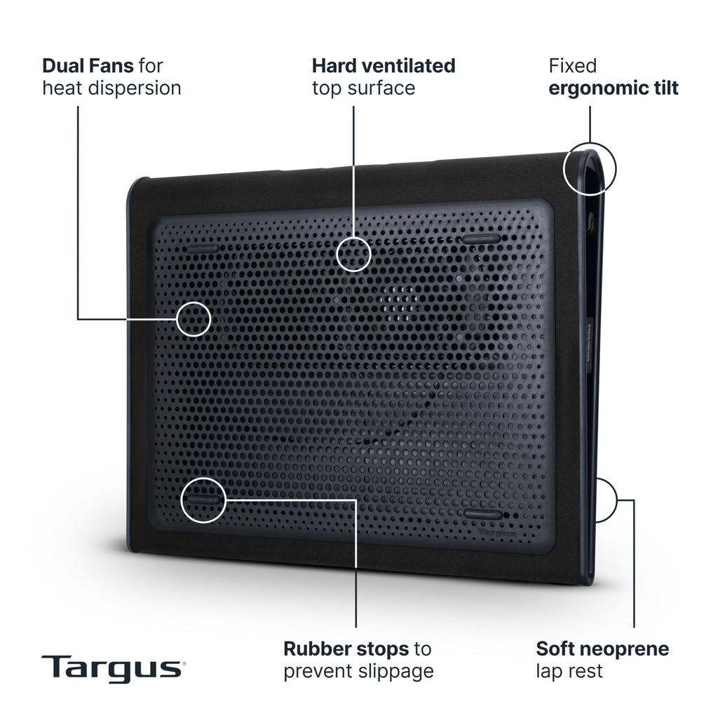 17 Inch Dual Fan Lap Chill Mat - Soft Neoprene Laptop Cooling Pad for Heat Protection, Fits Most 17" Laptops and Smaller - USB-A Connected Dual Fans for Heat Dispersion