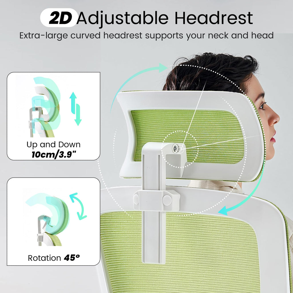 Ergonomic Office Chair, 400 LBS Desk Chair with Adjustable Lumbar Support, High Back Breathable Mesh Computer Chair Rolling Work Swivel Task Chairs, Comfy Home Office Desk Chair (Green)