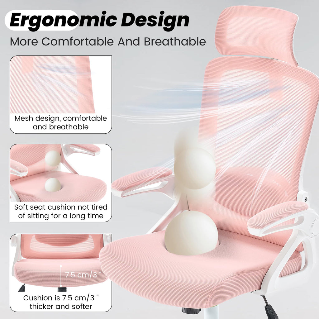 Ergonomic Office Chair, 400 LBS Desk Chair with Adjustable Lumbar Support, High Back Breathable Mesh Computer Chair Rolling Work Swivel Task Chairs, Comfy Home Office Desk Chair (Pink)
