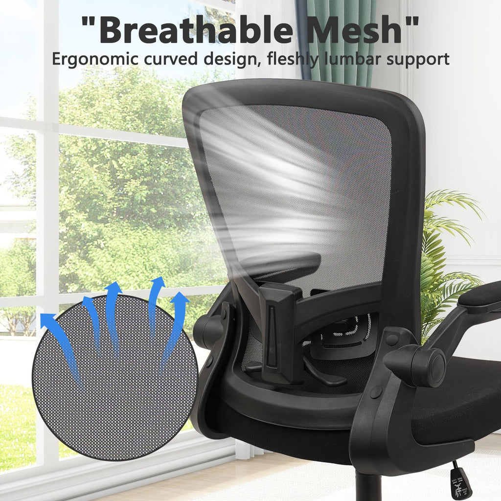 KLASIKA Office Desk Chairs with Wheels, Ergonomic Mesh Chair with Adjustable Height Lumbar Support, Rolling Swivel Computer Task Chair with Flip Up Armrests for Home, Study, Conference, Black (8PK)