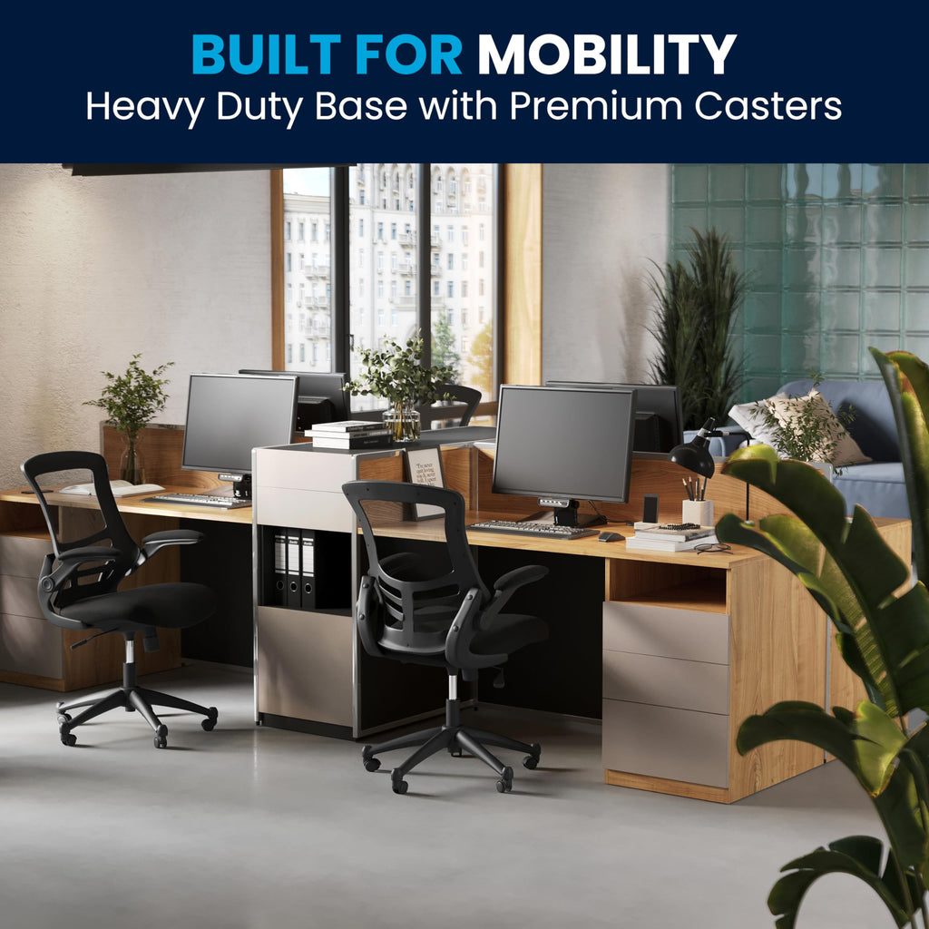 Mid-Back Swivel Office Chair with Adjustable Seat Height, Ergonomic Mesh Desk Chair with Flip-Up Armrests, Black