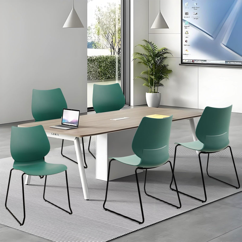 Set of 8, Stackable Waiting Room Chair, Stacking Office Chair with Ergonomic Lumbar Support and Metal Legs, Plastic Desk Chairs for Conference School Church Guest Reception, Green