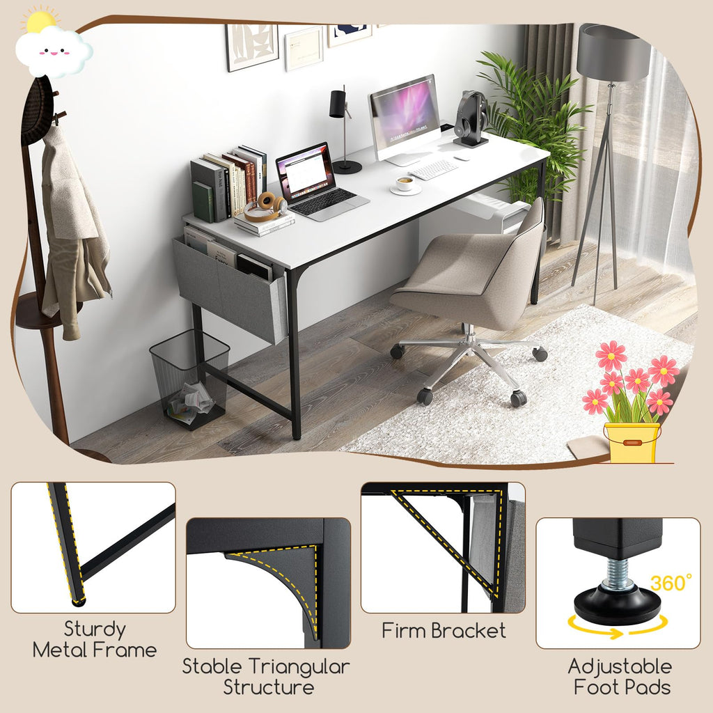 60" Conference Desk Set of 2, Modern Boardroom Desk with Storage Bag, Headphone Hook, Sturdy Metal Frame, Rectangular Seminar Table with Charging Station