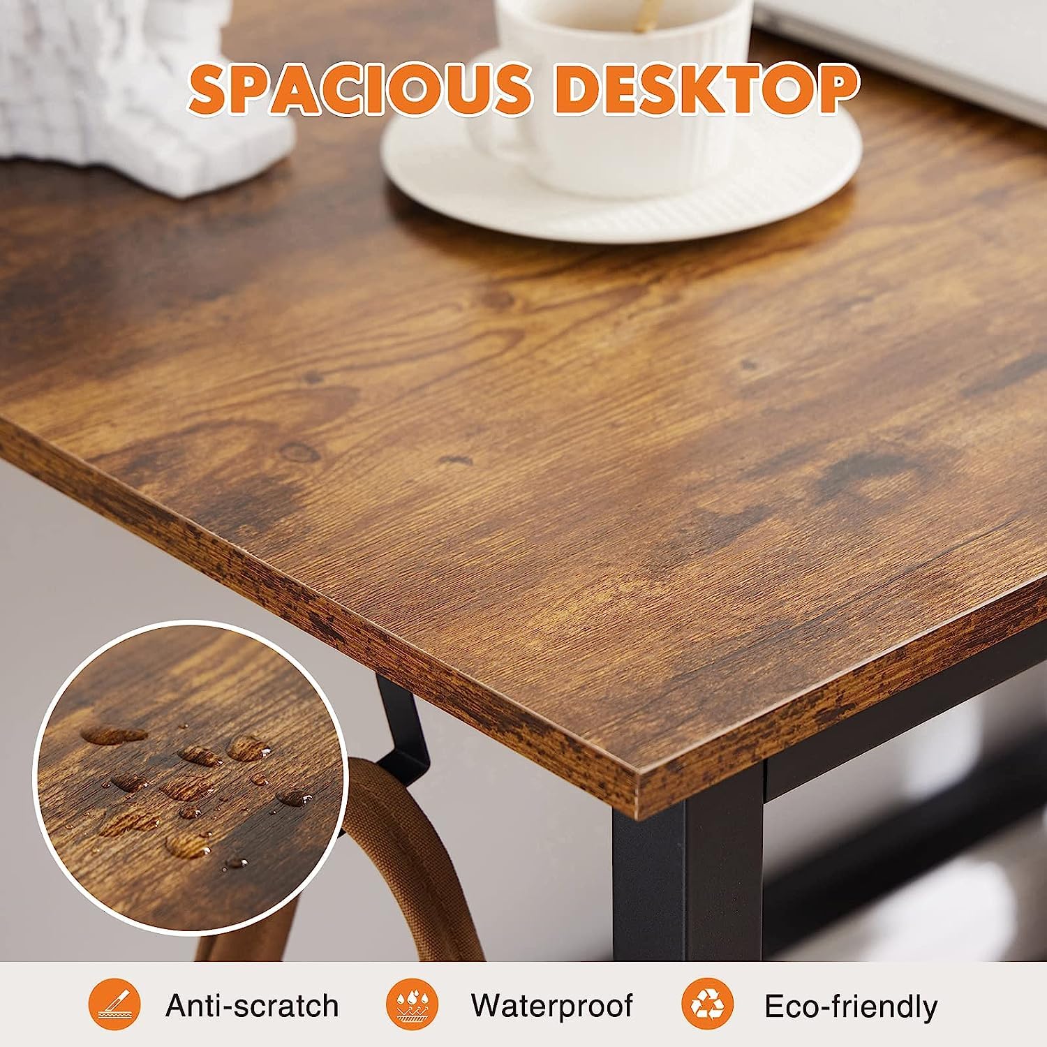 Computer Office Desk 55 Inch Student Study Writing Work with Metal Frame Wood Tabletop Modern Simple PC Home Bedroom Table, Rustic Brown, Compact Sturdy Desk for Laptop, Study, Gaming