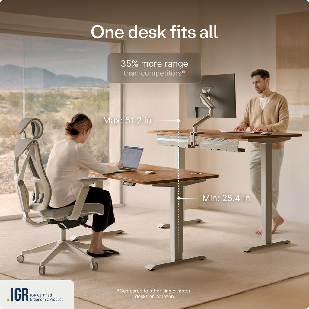 Standing Desk 48x24 — Made in Europe, Ergonomic Sit Stand Home Office Desk, Electric Height Adjustable, Dual Motor, USB & USB-C Charging, Wobble-Free, Touchscreen, 3 Memory Presets
