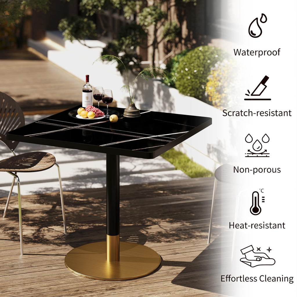 hausway 31.5" Tulip Table,Square Kitchen Dining Table for 2-4 with Thick Sintered Stone Top,Titanium Golden Pedestal Base,Heat-Resistant,Bistro Table for Dining Room,Café,Small Space（Gilded Chord）