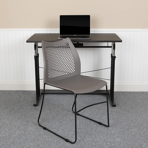 (Set of 5)Hercules Series Contoured Lobby Chairs with Air-Vent Honeycomb Backs, Ergonomic Stacking Chairs for Offices, Gray
