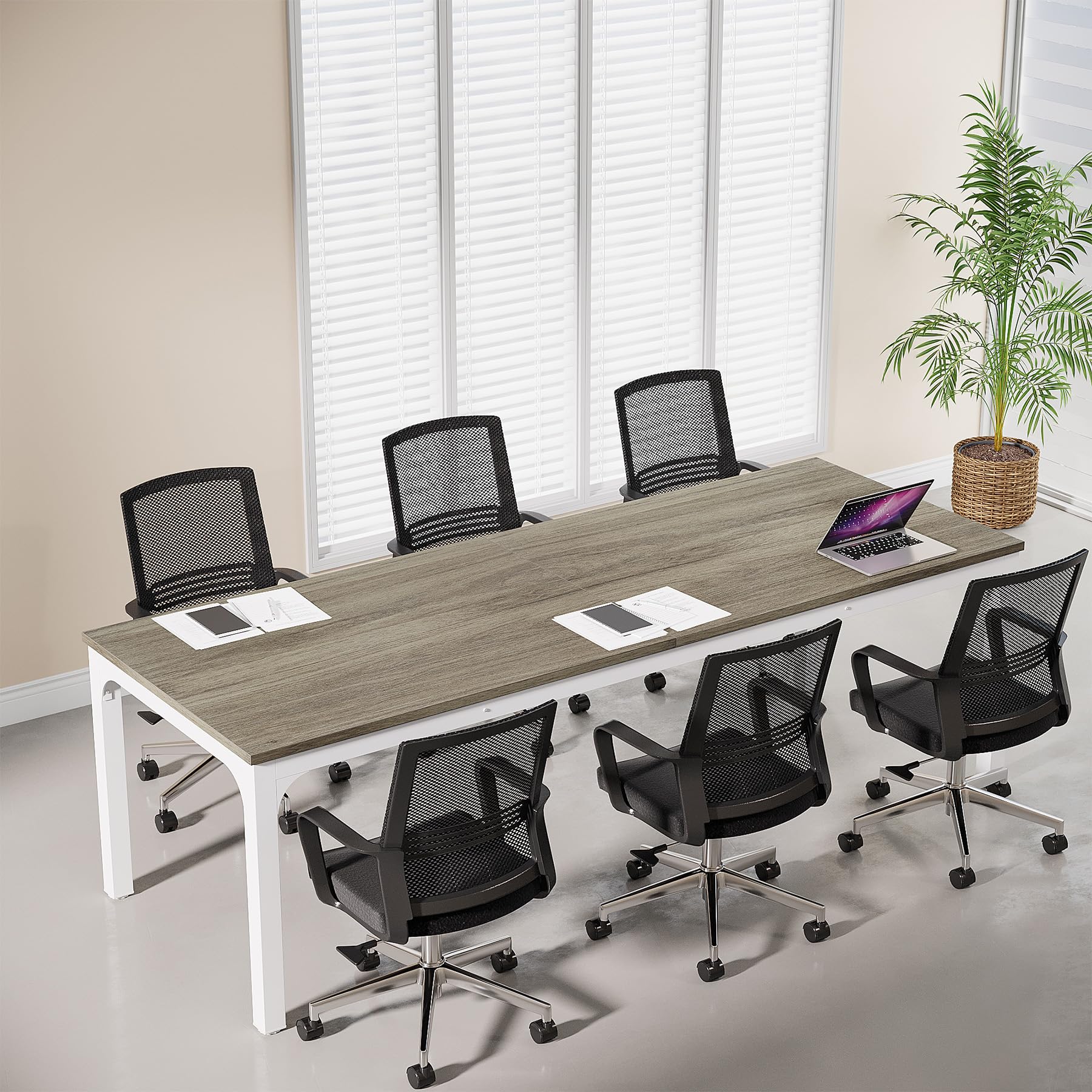 6.5 FT Conference Room Table, 78.74" W x 27.56" D Large Office Conference Table, Modern Seminar Meeting Table Desk for Boardroom, Meeting Room (1, Gray)