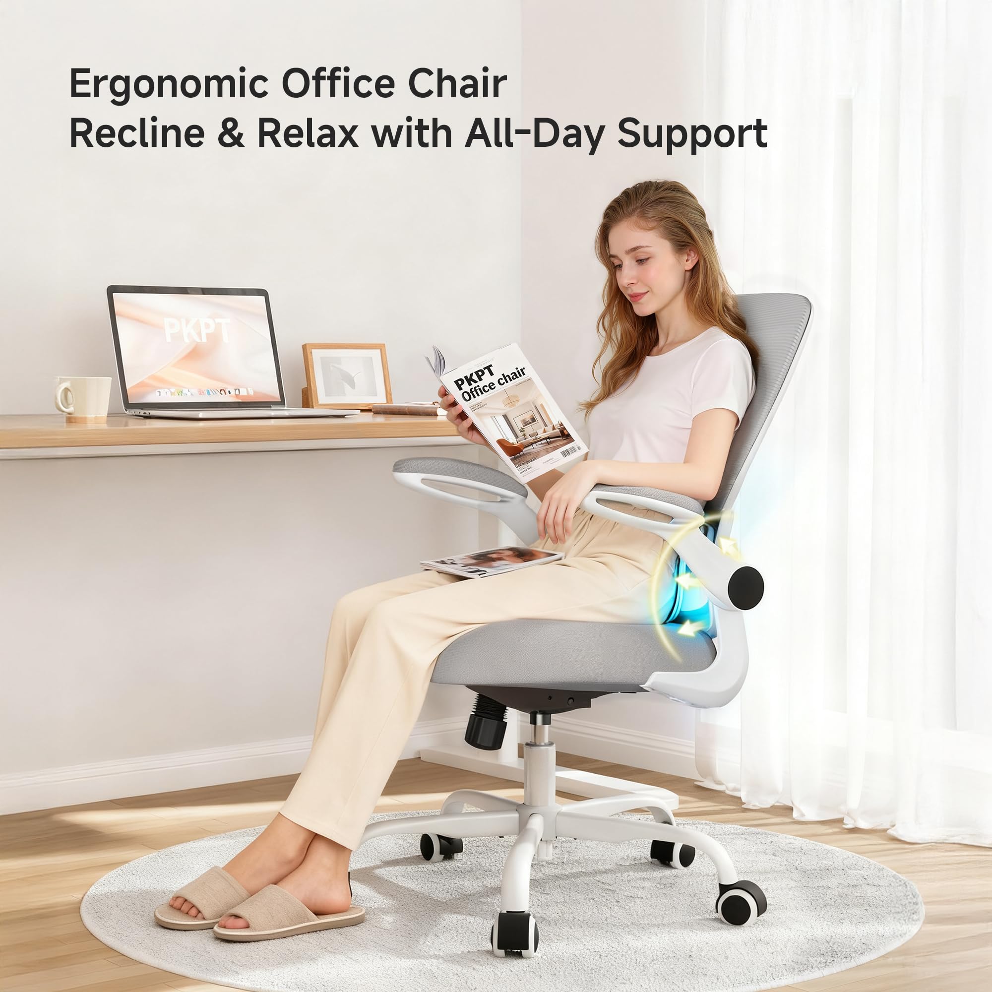 Mesh Office Chair, 330LBS Ergonomic Desk Chair with Adjustable Lumbar Support, Executive Computer Chairs for Home Office, White