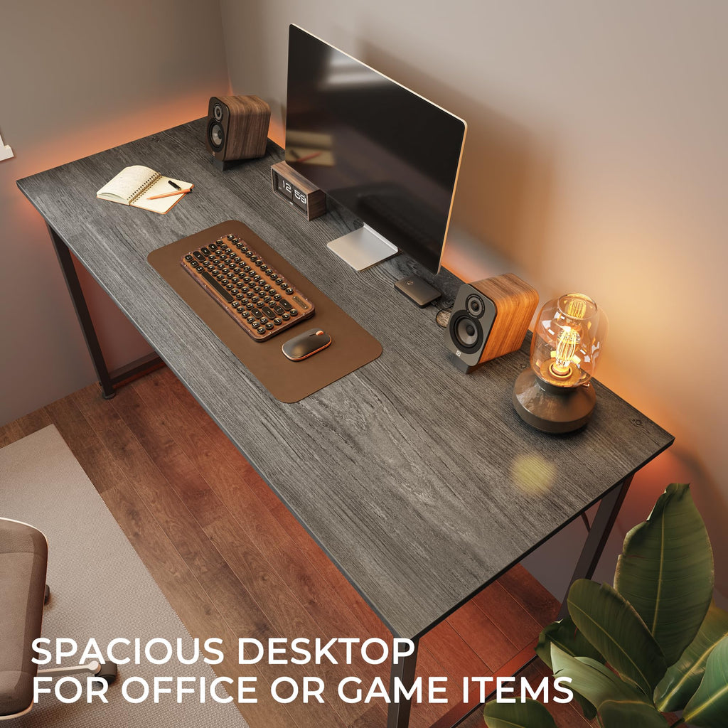 Computer Desk, 48 Inch Office Desk, Gaming Desk with Storage, Writing Desk Work Desk for Home Office, Study, Modern Simple Desk, Large Legroom, Metal Frame, Grey