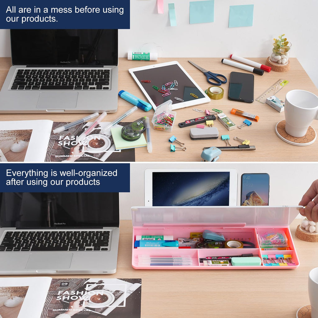 Desktop Whiteboard Dry-Erase-Board - Computer Keyboard Stand White Board Surface Pad with Drawer, Desk Organizers with Accessories for Office, Home, School Supplies - Pink