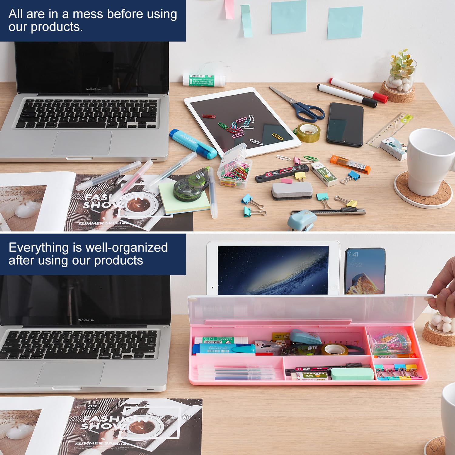 Desktop Whiteboard Dry-Erase-Board - Computer Keyboard Stand White Board Surface Pad with Drawer, Desk Organizers with Accessories for Office, Home, School Supplies - Pink