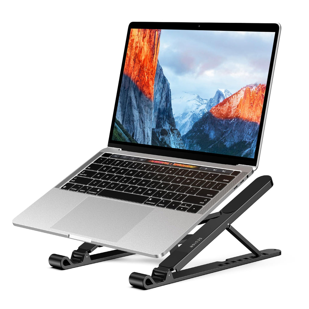 Pro Ergonomic Laptop Stand, Plastic Laptop Riser, Portable and Adjustable Notebook Computer Holder Compatible with 10-14" Laptops (Black)