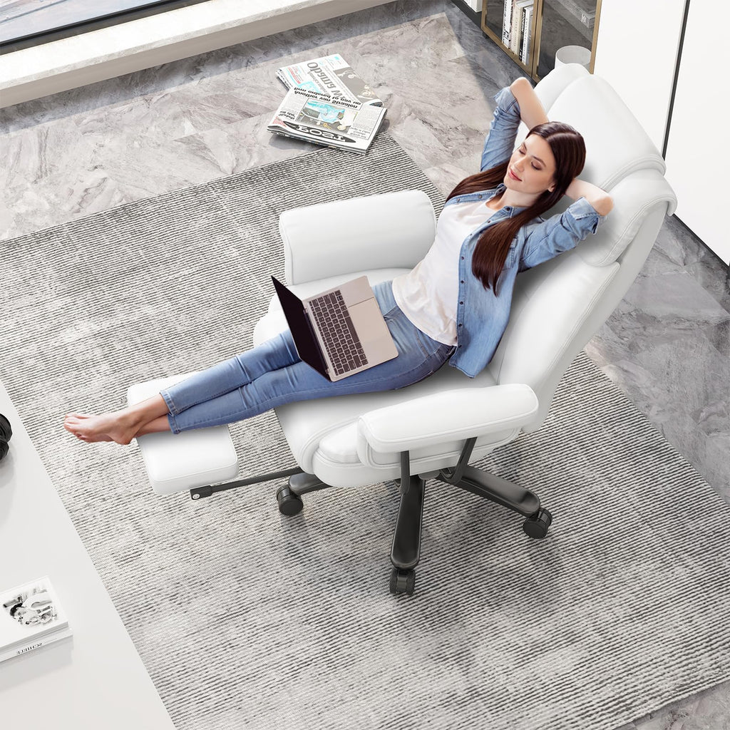 160 Reclining Office Chair with Footrest, Big & Tall Desk Chair, White