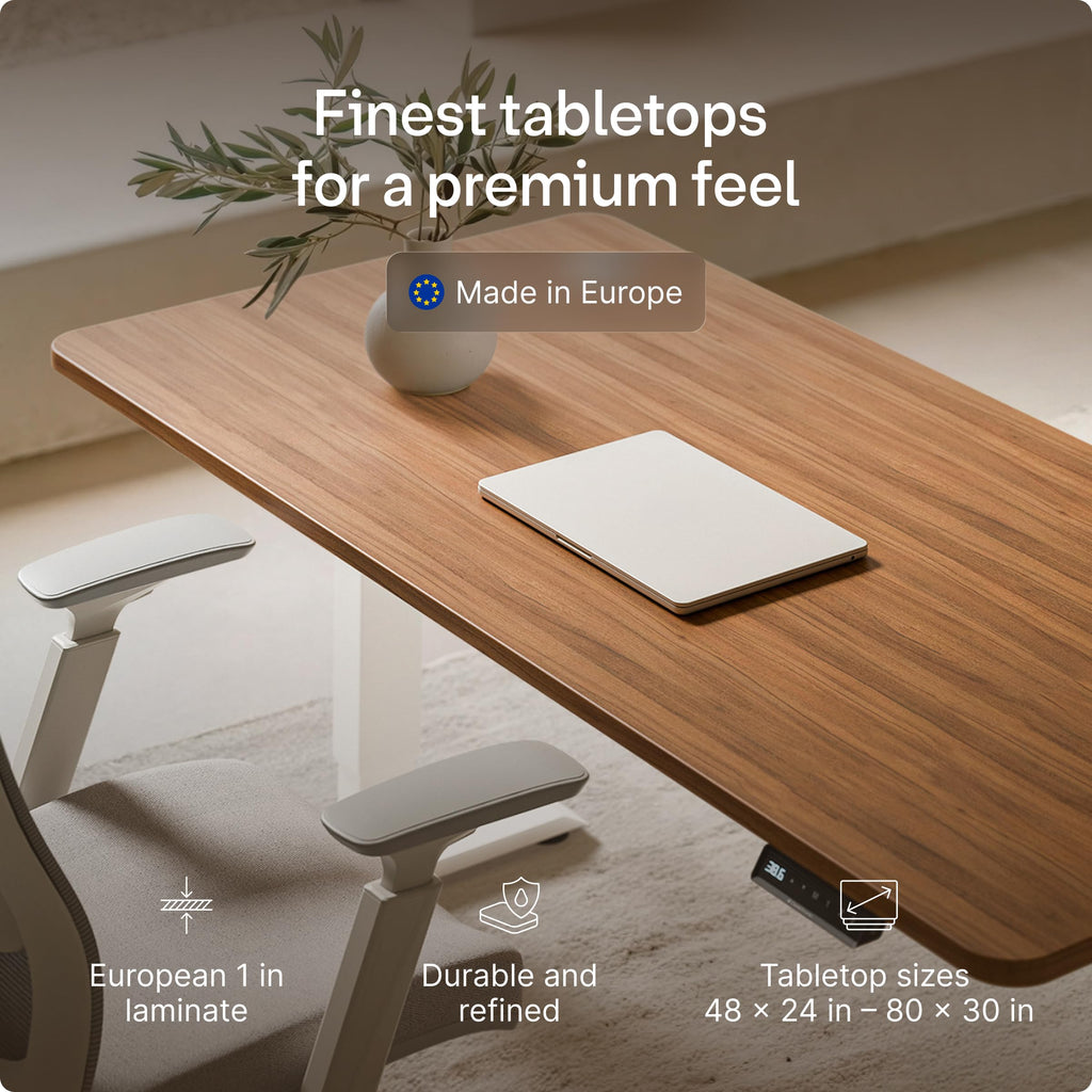 Standing Desk 54x28 — Made in Europe, Ergonomic Sit Stand Home Office Desk, Electric Height Adjustable, Dual Motor, USB & USB-C Charging, Wobble-Free, Touchscreen, 3 Memory Presets