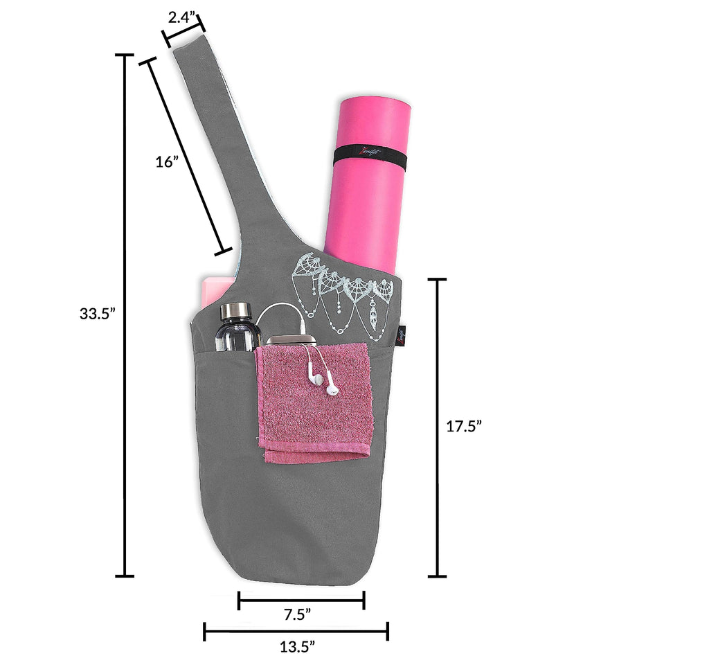 Yoga Mat Bag & Carrier with Pockets for Women, Gray & White