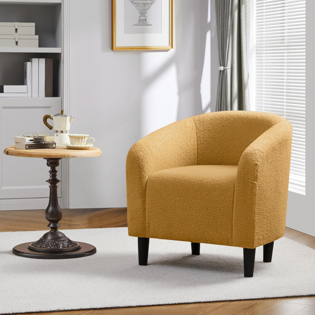 Accent Barrel Chair, Boucle Fabric Club Chair, Furry Sherpa Elegant and Cozy, Soft Padded Armchair for Living Room Bedroom Reception Room Office, Mustard Yellow