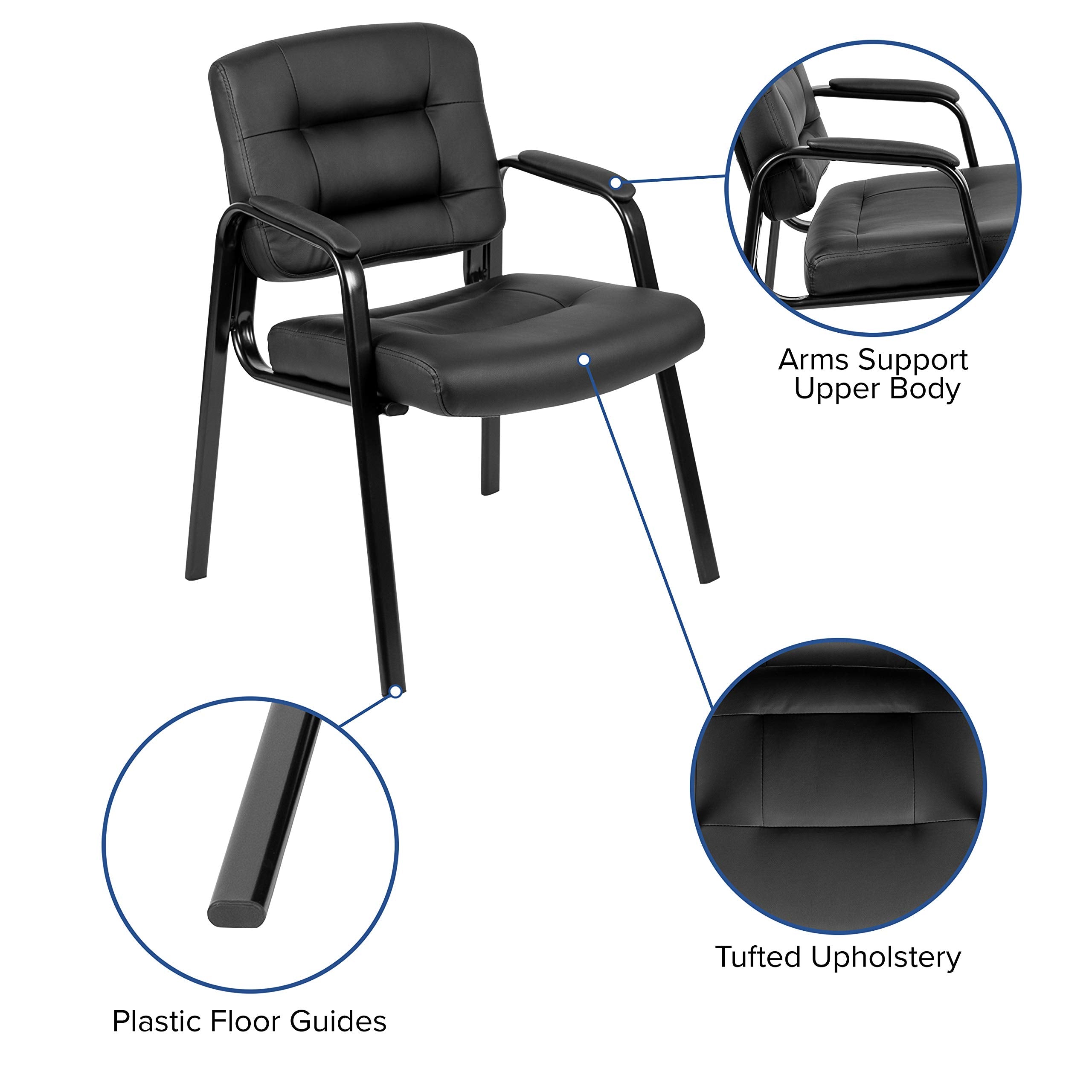 LeatherSoft Executive Reception Chair, Modern Tufted Lounge Chair for Living Room or Office, Black