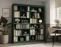 12-Shelf Bookcase, 100% Solid Brazilian Pine Wood, 64" Wide, 71.5" Tall, Green, Modern Style, Modular Stackable, Adjustable Shelves