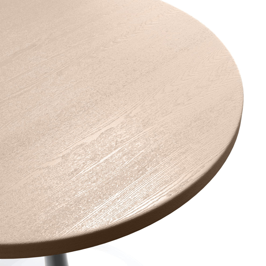 LeisureMod Verve Mid-Century Modern 27 Inch Round Dining Table, MDF Wood Tabletop with White Steel Pedestal Base, Contemporary Kitchen & Dining Room, Small Space Breakfast Table, Light Natural Wood