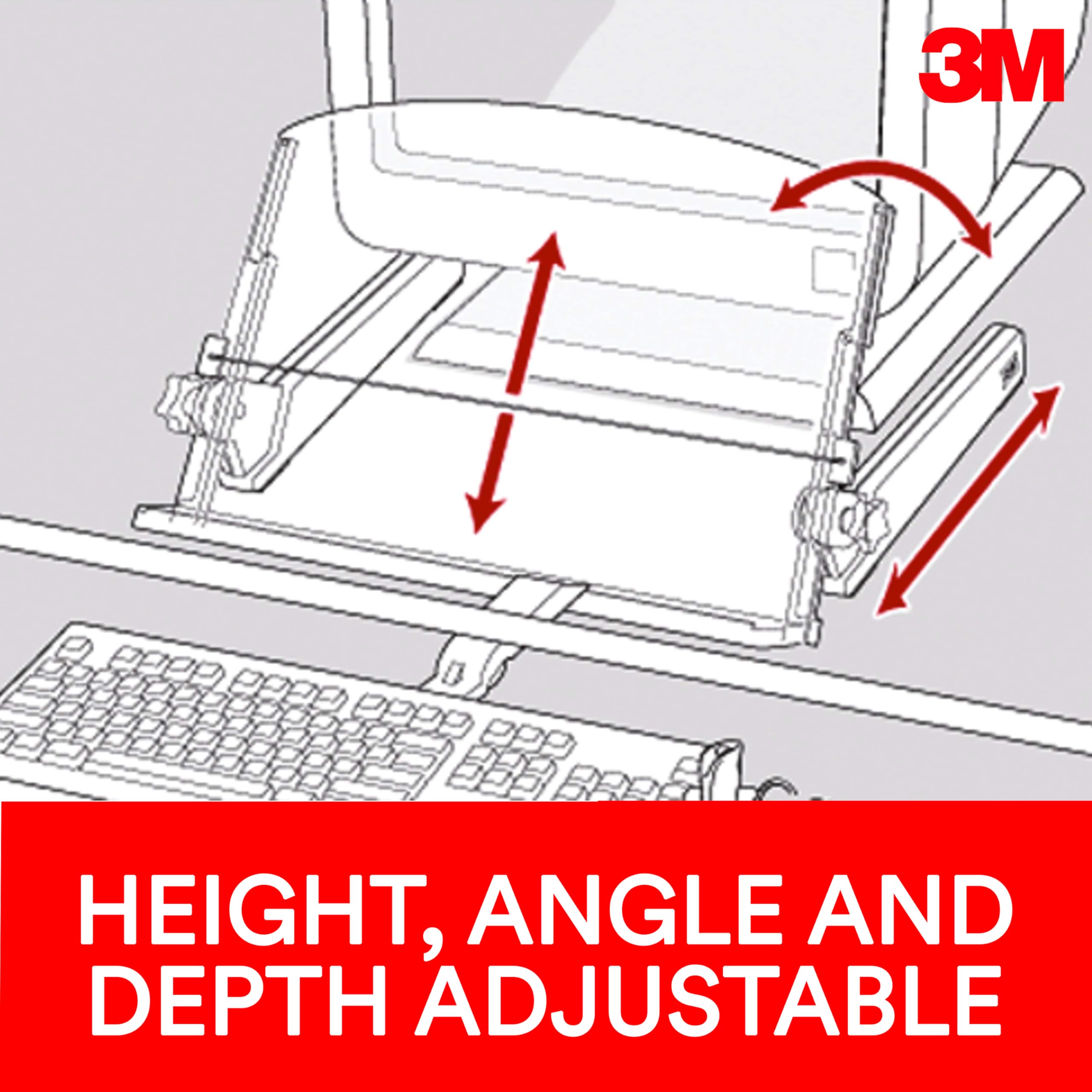 Adjustable Document Copy Holder, In-line with Monitor Minimizing Head and Neck Movement, 300 Sheet Capacity Holds Sheets to Books, Elastic Line Guide Keeps Pages Open, 18" Wide, Black